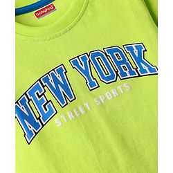 Babyhug Cotton Knit Half Sleeves T-Shirt with New York Print - Limegreen
