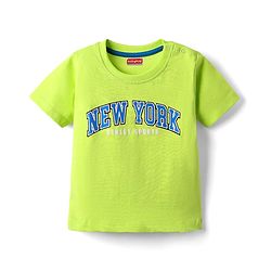 Babyhug Cotton Knit Half Sleeves T-Shirt with New York Print - Limegreen