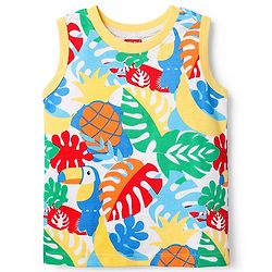 Babyhug Cotton Knit Sleeveless Tank T-Shirts with Tropical Theme Print Pack of 3 - Mint & Light Blue