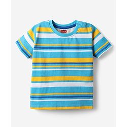 Babyhug Cotton Knit Half Sleeves T-Shirt With Stripes & Awesome Text Print Pack Of 3 - Yellow & Light Blue