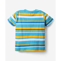 Babyhug Cotton Knit Half Sleeves T-Shirt With Stripes & Awesome Text Print Pack Of 3 - Yellow & Light Blue