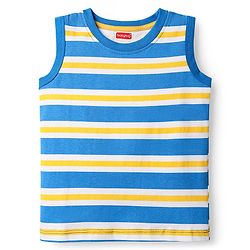Babyhug Cotton Knit Sleeveless Tank T-Shirts with Dino Print & Stripes Pack of 3 - Multicolor