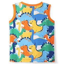 Babyhug Cotton Knit Sleeveless Tank T-Shirts with Dino Print & Stripes Pack of 3 - Multicolor