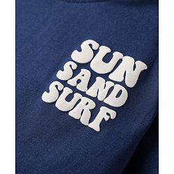 Babyhug Cotton Knit Half Sleeves T-Shirt with Front & Back Beach Theme Print - Navy Blue