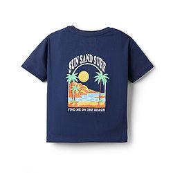 Babyhug Cotton Knit Half Sleeves T-Shirt with Front & Back Beach Theme Print - Navy Blue