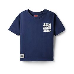 Babyhug Cotton Knit Half Sleeves T-Shirt with Front & Back Beach Theme Print - Navy Blue