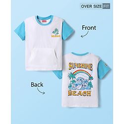 Babyhug Cotton Knit Half Sleeves Oversized T-Shirt with Front & Back Beach Theme Print - White