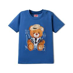 Babyhug Cotton Knit Half Sleeves T-Shirt With Teddy Bear Print - Blue