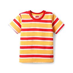 Babyhug Cotton Knit Half Sleeves T-Shirts with Animal Print & Stripes Pack of 3 - Red Blue & Yellow