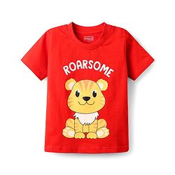 Babyhug Cotton Knit Half Sleeves T-Shirts with Animal Print & Stripes Pack of 3 - Red Blue & Yellow