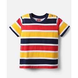 Babyhug Cotton Knit Half Sleeves T-Shirt With Stripes & Awesome Text Print Pack Of 3 - Yellow Red & Blue