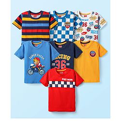 Babyhug Cotton Knit Half Sleeves T-Shirts with Sports Theme Print & Stripes Pack of 7 - Multicolor