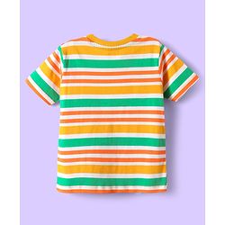 Babyhug Cotton Knit Half Sleeves T-Shirts with Text Print & Stripes Pack of 3 - Orange Navy & Light Blue