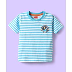 Babyhug Cotton Knit Half Sleeves T-Shirts with Text Print & Stripes Pack of 3 - Orange Navy & Light Blue