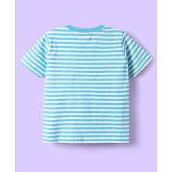 Babyhug Cotton Knit Half Sleeves T-Shirts with Text Print & Stripes Pack of 3 - Orange Navy & Light Blue
