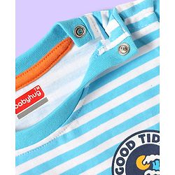 Babyhug Cotton Knit Half Sleeves T-Shirts with Text Print & Stripes Pack of 3 - Orange Navy & Light Blue
