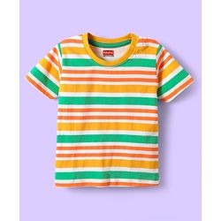 Babyhug Cotton Knit Half Sleeves T-Shirts with Text Print & Stripes Pack of 3 - Orange Navy & Light Blue