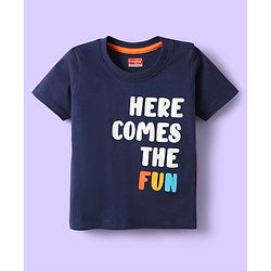Babyhug Cotton Knit Half Sleeves T-Shirts with Text Print & Stripes Pack of 3 - Orange Navy & Light Blue