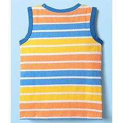 Babyhug Cotton Knit Sleeveless Tank T-Shirts With Stripes & Dino Print Pack Of 3 - White & Blue