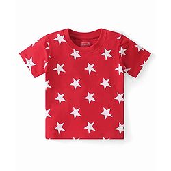 Babyhug Cotton Knit Half Sleeves Night Suit Star Print - Red