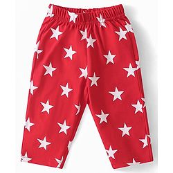 Babyhug Cotton Knit Half Sleeves Night Suit Star Print - Red