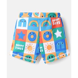 Babyhug Water Repellant Swimming Trunk With Smiley Print - Blue