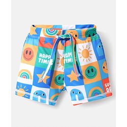 Babyhug Water Repellant Swimming Trunk With Smiley Print - Blue