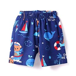Babyhug Cotton Knit Half Sleeves Shorts Night Suit With Animal Print - Red & Blue
