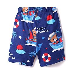 Babyhug Cotton Knit Half Sleeves Shorts Night Suit With Animal Print - Red & Blue