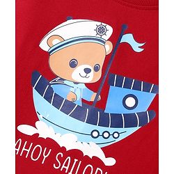 Babyhug Cotton Knit Half Sleeves Shorts Night Suit With Animal Print - Red & Blue