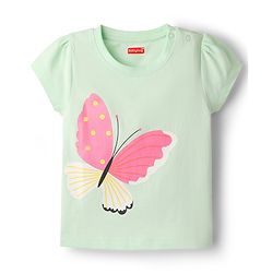 Babyhug Cotton Knit Half Sleeves Capri Night Suit With Butterfly Print - Mint & Pink