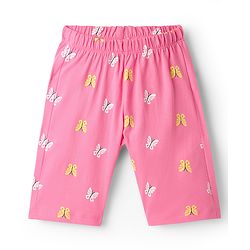 Babyhug Cotton Knit Half Sleeves Capri Night Suit With Butterfly Print - Mint & Pink