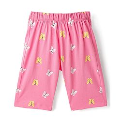 Babyhug Cotton Knit Half Sleeves Capri Night Suit With Butterfly Print - Mint & Pink