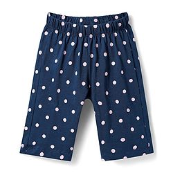 Babyhug Cotton Knit Half Sleeves Capri Night Suit with Floral & Polka Dots Print - Pink & Navy Blue