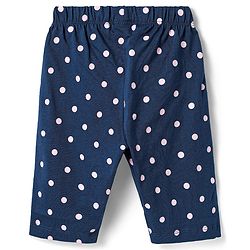 Babyhug Cotton Knit Half Sleeves Capri Night Suit with Floral & Polka Dots Print - Pink & Navy Blue