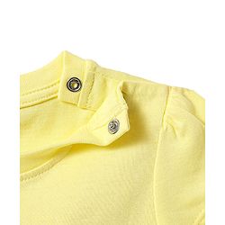 Babyhug Cotton Knit Half Sleeves Capri Night Suit with Kitty & Polka Dots Print - Yellow & Dark Pink