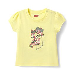 Babyhug Cotton Knit Half Sleeves Capri Night Suit with Kitty & Polka Dots Print - Yellow & Dark Pink