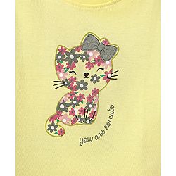 Babyhug Cotton Knit Half Sleeves Capri Night Suit with Kitty & Polka Dots Print - Yellow & Dark Pink