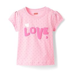 Babyhug Cotton Knit Half Sleeves Capri Night Suit With Polka Dots & Love Text Print - Mint & Pink