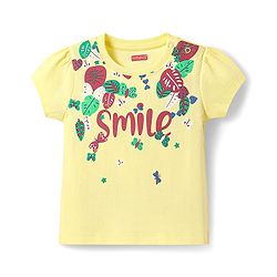 Babyhug Cotton Knit Half Sleeves Capri Night Suit with Butterfly & Smile Text Print - Yellow & Dark Pink