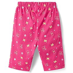Babyhug Cotton Knit Half Sleeves Capri Night Suit with Butterfly & Smile Text Print - Yellow & Dark Pink