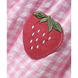 Babyhug Cotton Knit Half Puffed Sleeves Peter Pan Collared Frock with Strawberry Patch Detailing - Pink