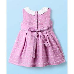Babyhug Cotton Knit Sleeveless Frock With Embroidery & Headband - Lilac
