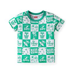 Babyhug Single Jersey Knit Half Sleeves Co-ords T-Shirt & Shorts Set with Beach Theme Print - Light Green
