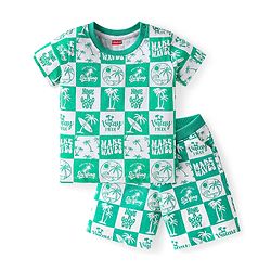 Babyhug Single Jersey Knit Half Sleeves Co-ords T-Shirt & Shorts Set with Beach Theme Print - Light Green