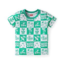 Babyhug Single Jersey Knit Half Sleeves Co-ords T-Shirt & Shorts Set with Beach Theme Print - Light Green