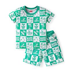 Babyhug Single Jersey Knit Half Sleeves Co-ords T-Shirt & Shorts Set with Beach Theme Print - Light Green