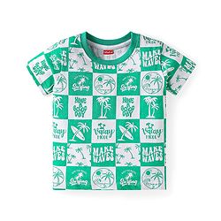 Babyhug Single Jersey Knit Half Sleeves Co-ords T-Shirt & Shorts Set with Beach Theme Print - Light Green