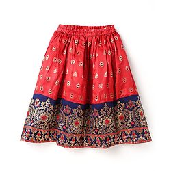 Babyhug Woven Half Sleeves Choli Lehenga Set & Dupatta With Sequin Floral Embroidery & Lace Detailing - Red
