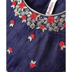 Babyhug Woven Half Sleeves Choli Lehenga Set & Dupatta With Sequin Floral Embroidery & Lace Detailing - Red